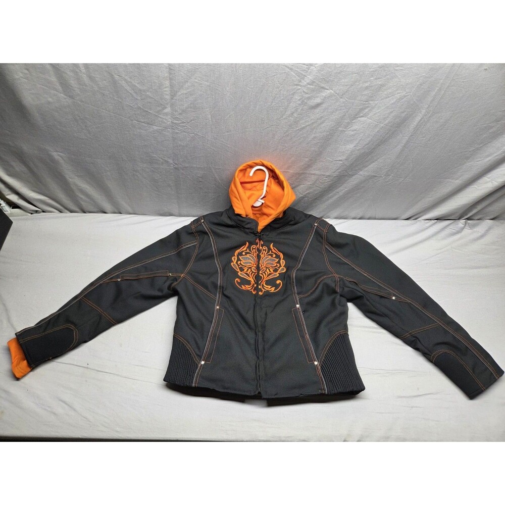 I-K Textiles Motorcycle Biker Jacket Women's 5XL Black/orangeFloral Embroidery